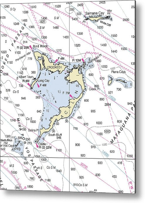 A beuatiful Metal Print of the Crooked Island Bahamas Nautical Chart - Metal Print by SeaKoast.  100% Guarenteed!