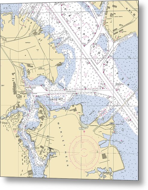 A beuatiful Metal Print of the Curtis Bay-Maryland Nautical Chart - Metal Print by SeaKoast.  100% Guarenteed!