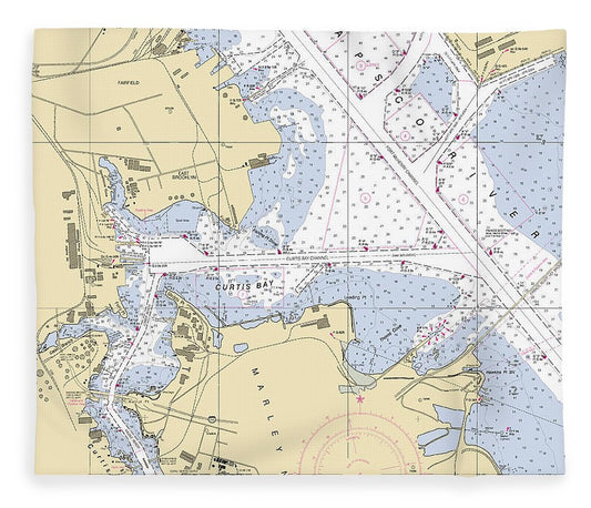 Curtis Bay Maryland Nautical Chart Blanket