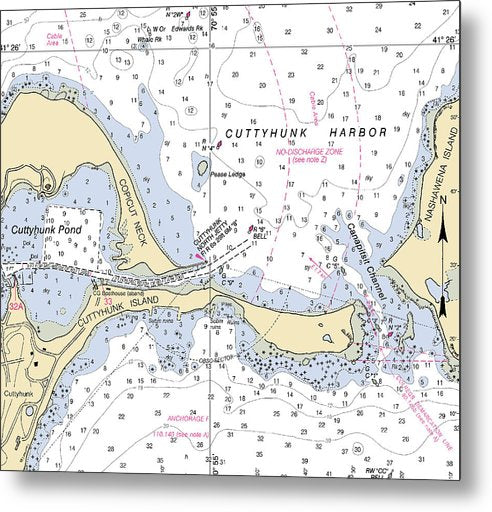A beuatiful Metal Print of the Cuttyhunk Harbor-Massachusetts Nautical Chart - Metal Print by SeaKoast.  100% Guarenteed!