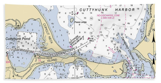 Cuttyhunk Harbor-massachusetts Nautical Chart - Beach Towel