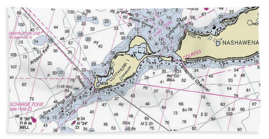 Cuttyhunk Massachusetts Nautical Chart - Bath Towel