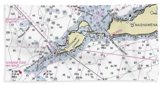 Cuttyhunk Massachusetts Nautical Chart - Beach Towel