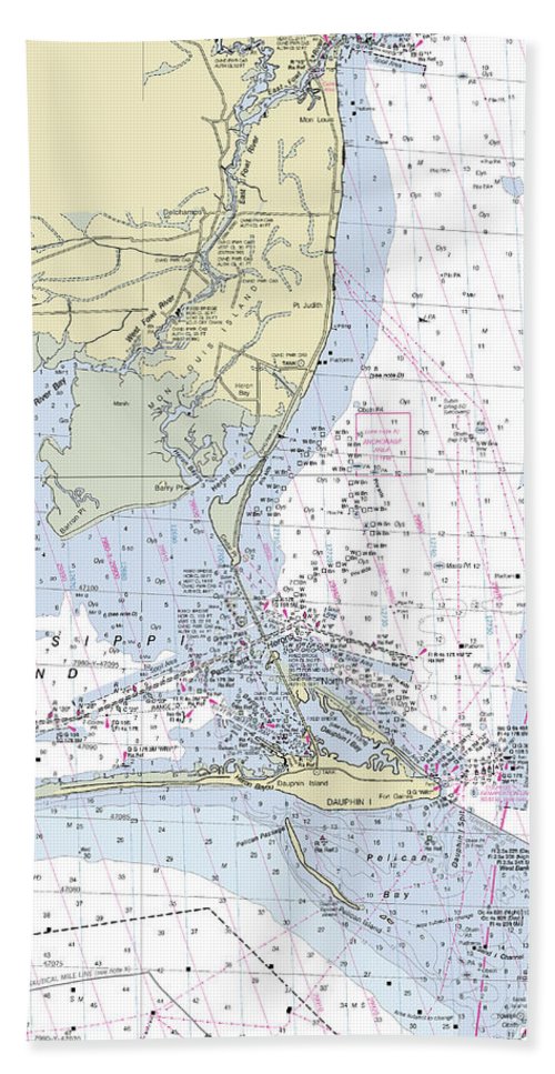 Dauphin Island Alabama Nautical Chart - Beach Towel