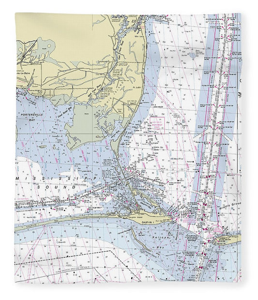 Dauphin Island Alabama Nautical Chart Blanket