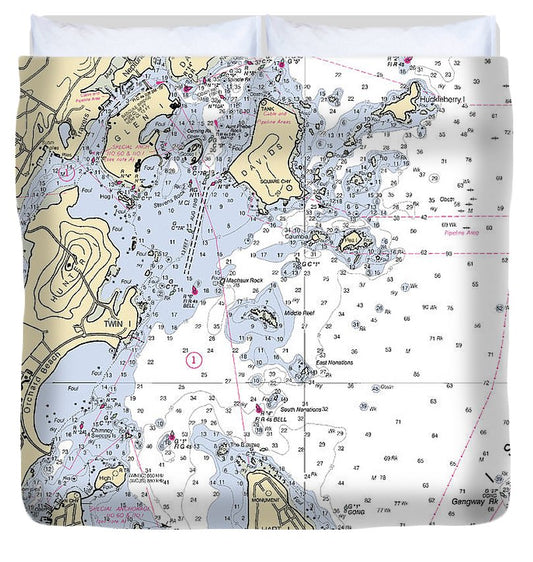 Davenport Neck New York Nautical Chart Duvet Cover