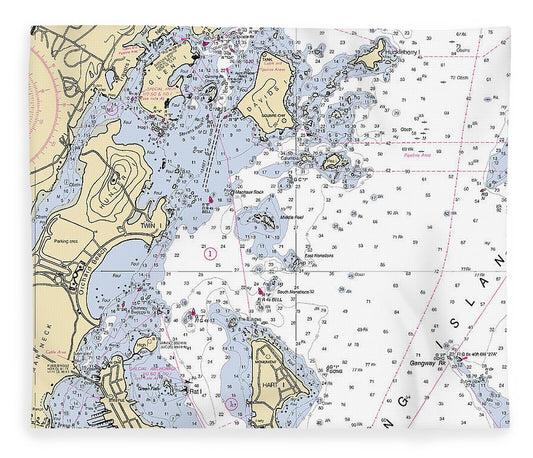 Davenport Neck New York Nautical Chart Blanket