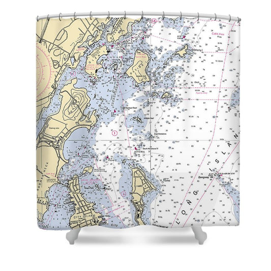 Davenport Neck New York Nautical Chart Shower Curtain