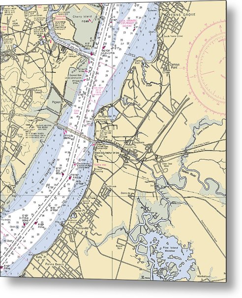 A beuatiful Metal Print of the Deepwater Point-New Jersey Nautical Chart - Metal Print by SeaKoast.  100% Guarenteed!