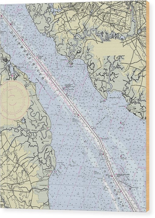 Delaware River And Dover Delaware Nautical Chart - Wood Print – 6.500" x 8.000" – Wood Nautical Chart Print by SeaKoast.