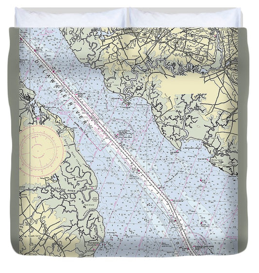 Delaware River And Dover Delaware Nautical Chart Duvet Cover
