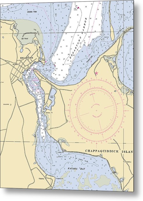A beuatiful Metal Print of the Edgartown-Massachusetts Nautical Chart - Metal Print by SeaKoast.  100% Guarenteed!