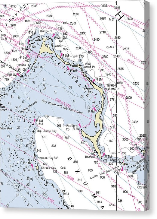 Eleuthera Bahamas Nautical Chart Canvas Print