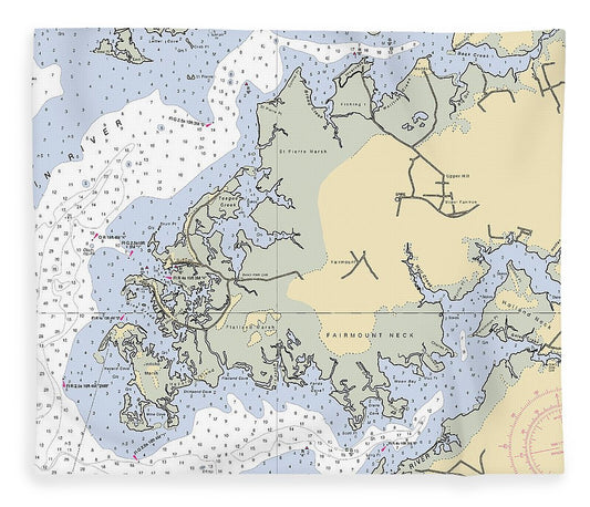 Fairmount Neck Maryland Nautical Chart Blanket