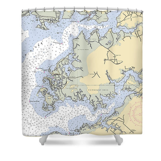 Fairmount Neck Maryland Nautical Chart Shower Curtain