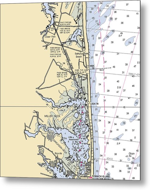 A beuatiful Metal Print of the Fenwick Island-Delaware Nautical Chart - Metal Print by SeaKoast.  100% Guarenteed!