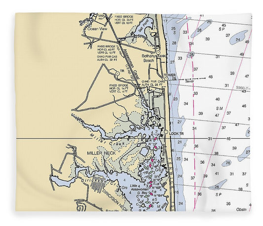 Fenwick Island Delaware Nautical Chart Blanket