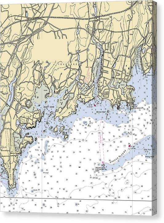 Five Mile River-Connecticut Nautical Chart Canvas Print