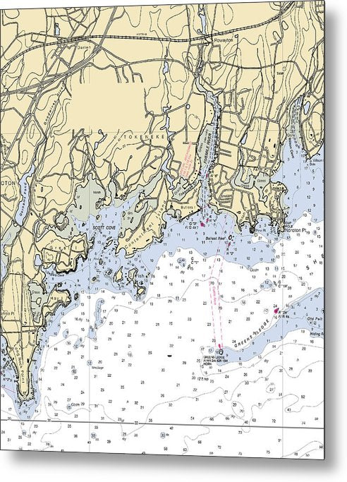 A beuatiful Metal Print of the Five Mile River-Connecticut Nautical Chart - Metal Print by SeaKoast.  100% Guarenteed!
