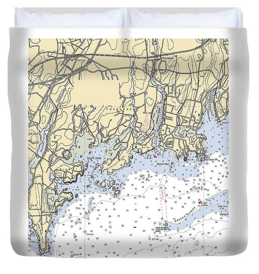 Five Mile River Connecticut Nautical Chart Duvet Cover