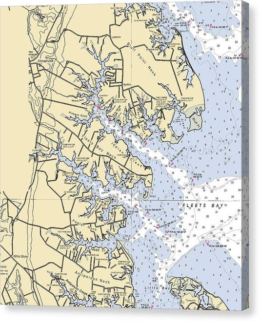 Fleets Bay Neck-Virginia Nautical Chart Canvas Print