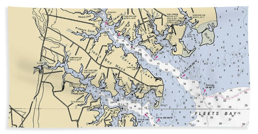 Fleets Bay Neck-virginia Nautical Chart - Bath Towel