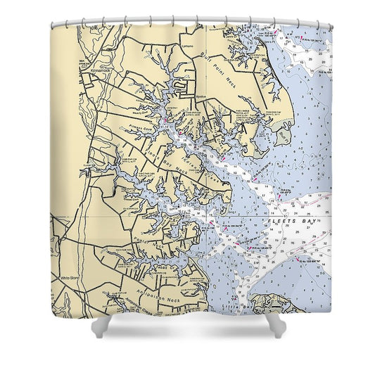 Fleets Bay Neck Virginia Nautical Chart Shower Curtain