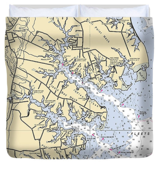 Fleets Bay Neck Virginia Nautical Chart Duvet Cover