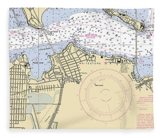 Flushing New York Nautical Chart Blanket