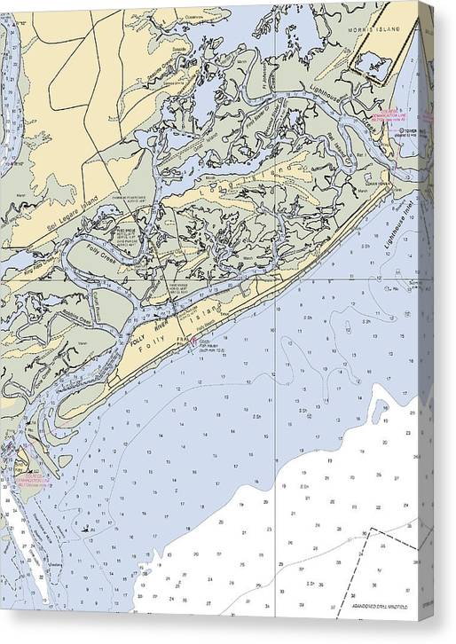 Folly Beach-South Carolina Nautical Chart Canvas Print