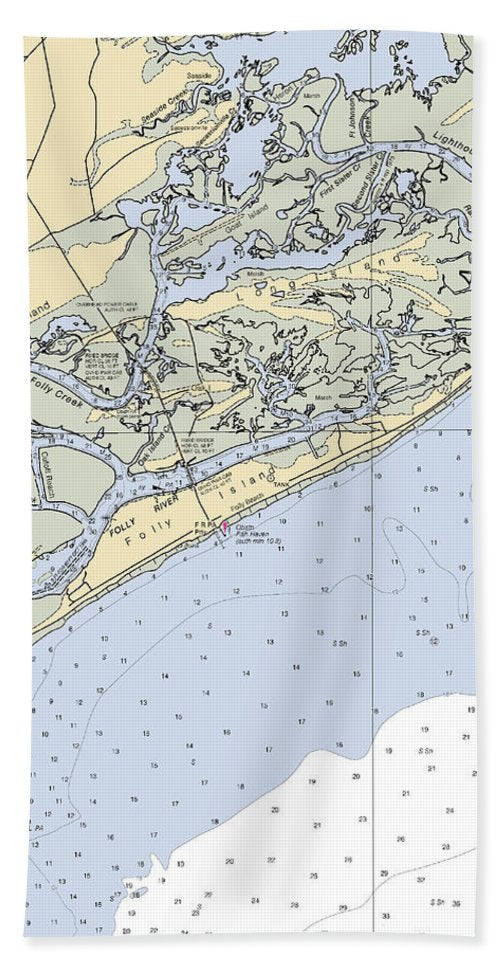Folly Beach-south Carolina Nautical Chart - Beach Towel