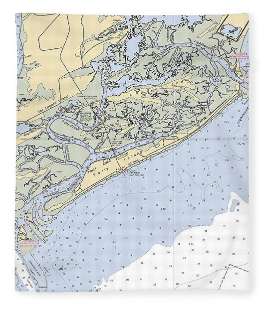Folly Beach South Carolina Nautical Chart Blanket