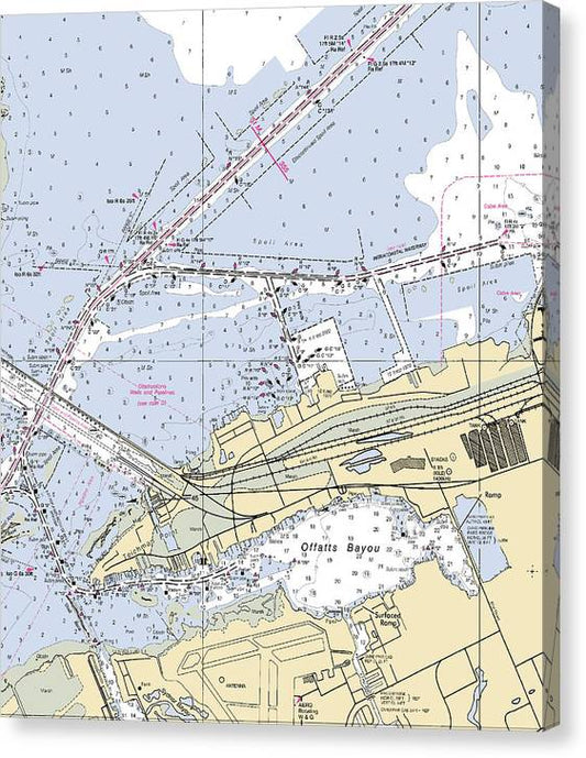 Galveston And Offatts Bayou-Texas Nautical Chart Canvas Print