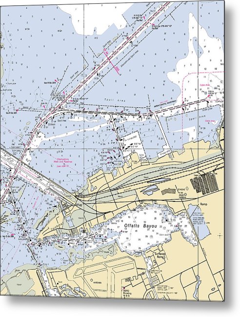 A beuatiful Metal Print of the Galveston And Offatts Bayou-Texas Nautical Chart - Metal Print by SeaKoast.  100% Guarenteed!
