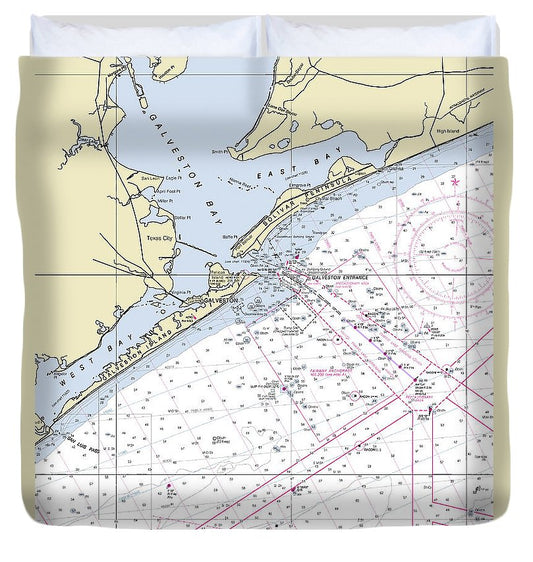 Galveston Entrance Texas Nautical Chart Duvet Cover
