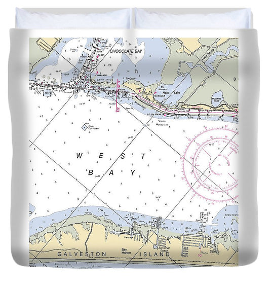 Galveston Terramar Beach Texas Nautical Chart Duvet Cover