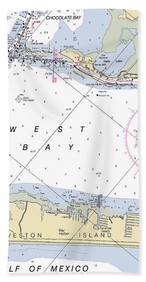 Galveston Terramar Beach-texas Nautical Chart - Bath Towel