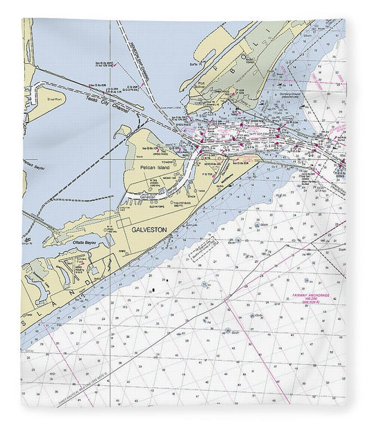 Galveston Texas Nautical Chart Blanket