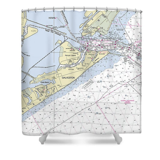 Galveston Texas Nautical Chart Shower Curtain