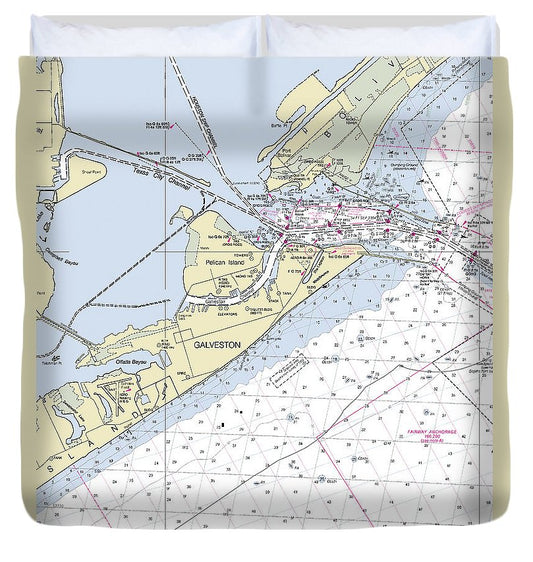 Galveston Texas Nautical Chart Duvet Cover