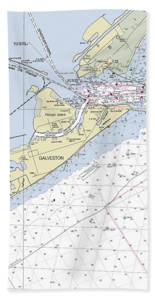 Galveston Texas Nautical Chart - Beach Towel