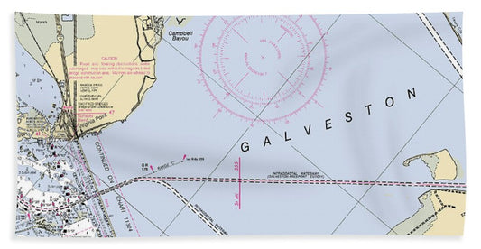Galveston -texas Nautical Chart _v4 - Beach Towel