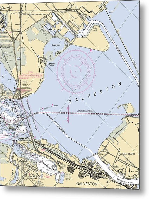 A beuatiful Metal Print of the Galveston -Texas Nautical Chart _V4 - Metal Print by SeaKoast.  100% Guarenteed!