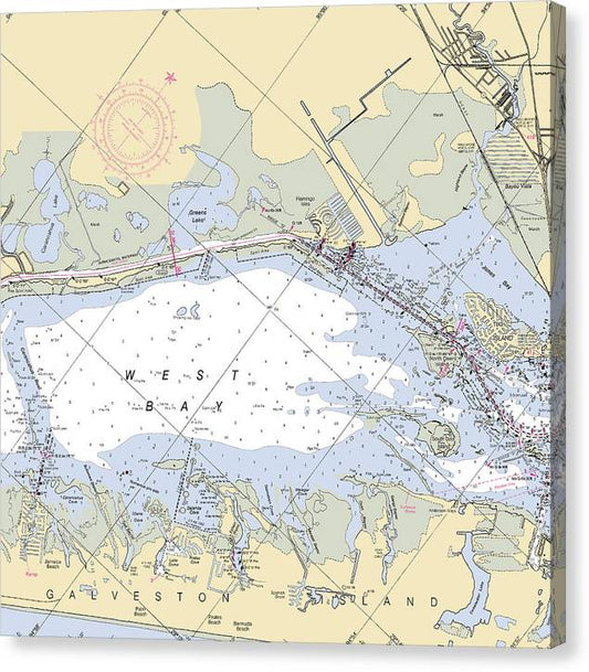 Galveston West Bay-Texas Nautical Chart Canvas Print