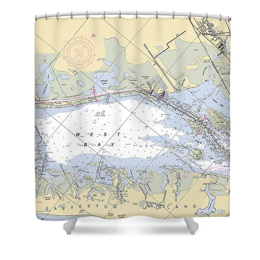 Galveston West Bay Texas Nautical Chart Shower Curtain