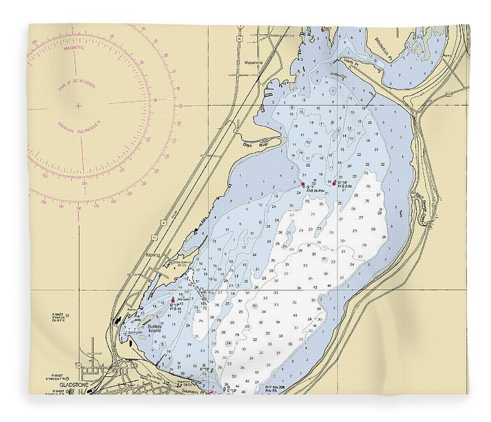 Gladstone Lake Michigan Nautical Chart Blanket SeaKoast