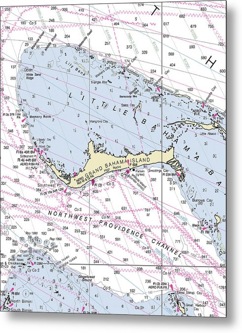 6.750" x 8.000" Grand Bahama Nautical Chart - Metal Print - SeaKoast