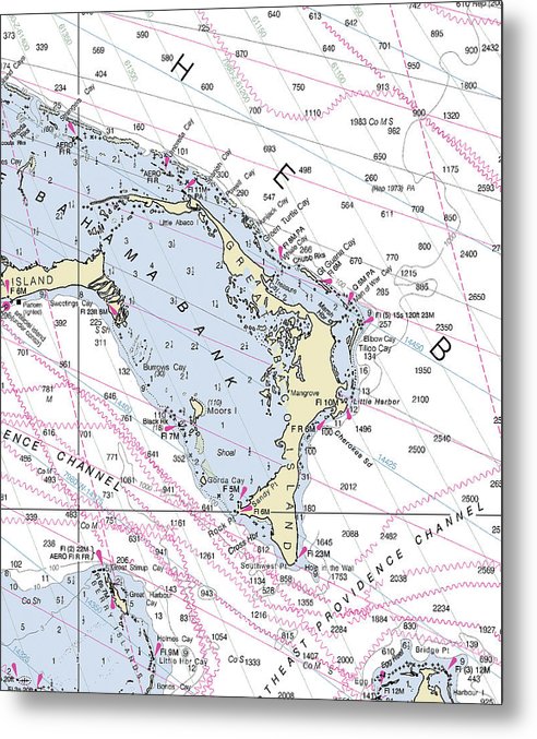 A beuatiful Metal Print of the Great Abaco Bahamas Nautical Chart - Metal Print by SeaKoast.  100% Guarenteed!