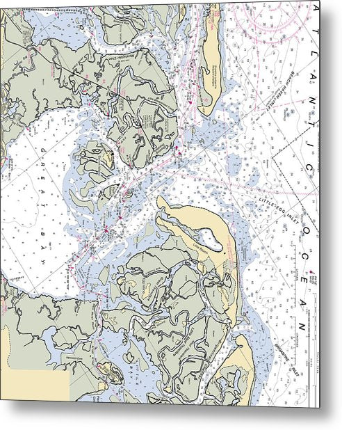 A beuatiful Metal Print of the Great Bay-New Jersey Nautical Chart - Metal Print by SeaKoast.  100% Guarenteed!