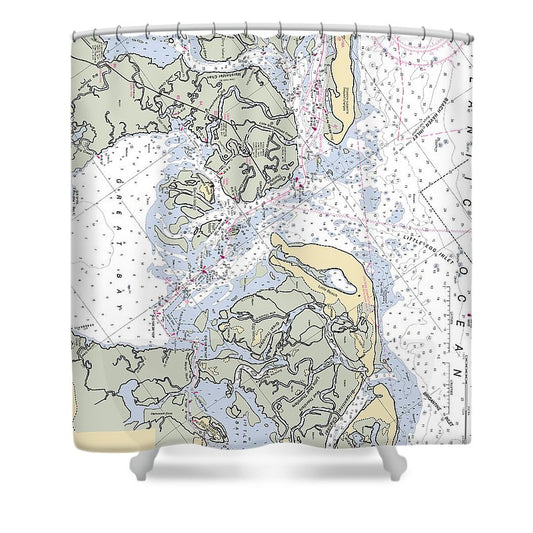 Great Bay New Jersey Nautical Chart Shower Curtain